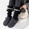 Botas, Meias de Algodão, Meias Femininas com Punho, Laço de Bola, Pelo, Menina Lolita, Renda, Cor Café, Coberturas de Panturrilha para Outono e Inverno