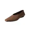 Zapatos de piel de vaca de capa superior con punta cuadrada y tacón bajo para mujer, de boca poco profunda, zapatos de un solo color, novedad otoño e invierno, interior y exterior completamente de piel, zapatos de un solo color retro con punta cuadrada y caña baja