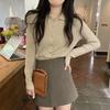 Elegante Design Sense Niche Base Cardigan de malha Início da primavera Novo gola polo Suéter interno Casaco feminino Top