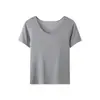 Camiseta Lyocell Tencel Lã para Mulheres, Gola U, Verão Fina Slim-Fit Ombro Normal Manga Curta Versátil Estilo Coreano Simples Top Básico