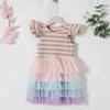Vestido novo infantil 2023 meninas vestido arco-íris vestido infantil de verão saia bolo