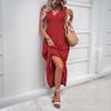 Estación Independiente de Tiktok Vestido Largo Transfronterizo Verano 2024 Nuevo Estilo Elegante de Vacaciones Europeo y Americano Vestido de Espalda Descubierta para Mujer