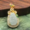 Piedra de Jade Birmano Natural Grado A Colgante Ruyi Agua Azul Artículo de Diversidad 9027