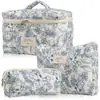 Bolsa de Maquillaje Portátil de Gran Capacidad, Diseño Floral Pequeño, Tela de Algodón Acolchada, Patrón Floral Lindo, Estilo Ins, Viaje, Estudiante