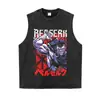 Camiseta com estampa de anime, lavagem desgastada, ombro caído, corte solto, estilo high street hip-hop, top casual de manga curta para adolescentes, em estoque