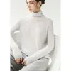 Suave y liso al tacto ~ suéter de cachemira 100% sin costuras para mujer, con cuello semi-alto, corte holgado y diseñado como una prenda interior de punto o capa base