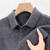 Nova Camisa Base de Tricô com Gola Reversível de Manga Longa Outono/Inverno 2026 para Homens, Suéter Polo Casual Espessado de Cor Sólida para Homens