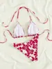 Traje de Playa 2025 para Mujer Trajes de Baño Bikini Sexy con Cuello Halter y Cordones Estilo Estampado