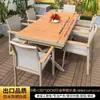 Mesas e Cadeiras de Exterior para Jardim e Pátio, Conjunto de Mesa e Cadeiras de Madeira Plástica para Exterior, Mesa Longa Extensível de Liga de Alumínio para Terraço, Resistente à Água e ao Sol, Cadeiras