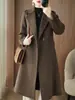 Novo casaco de lã dupla face, caimento slim, elegante, feminino, comprimento médio, clássico simples, ombro reto, versátil casaco de lã