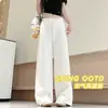 Nuevo modelo primavera 2026 pantalones de chándal para mujer de pierna ancha hasta el suelo con diseño de cordón de cintura alta, corte holgado, estilo casual americano, hechos de algodón espacial