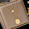 Collar japonés y coreano de acero de titanio nuevo oro rosa 18K copo de nieve doble capa moda redondo patrón de marca combinable simple cadena clavícula