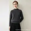 Suéter de seda e cashmere com gola alta média para outono e inverno para mulheres, espessado e quente, com fio floral e bordas enroladas, suéter básico de manga comprida para mulheres