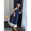 Vestido Azul para Mujer Verano 2025 Nuevo Estilo Francés de Resort Femenino Encaje Empalmado Sin Mangas Vestido Chaleco