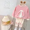 Coreano Nuevo Primavera Manga Larga Dibujos Animados Estampado Animal Dos Piezas Conjunto Bebé Hombres y Mujeres Elegante Moda Traje Deportivo Tendencia