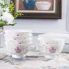 Tigelas de porcelana óssea de Jingdezhen, conjunto de 10 peças, com acabamento em ouro, design simples, tigelas de arroz de 5 polegadas, conjunto de tigelas de cerâmica branca pura