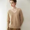 Suéter de cashmere puro para mulheres, pulôver de malha sem costura com gola V, versátil e quente, design de peça única