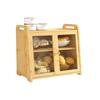 Caja de Pan de Bambú de Doble Capa Plato Acrílico Puerta Doble Gran Capacidad Caja de Almacenamiento a Prueba de Humedad para Alimentos Almacenamiento en Encimera de Cocina
