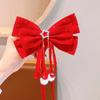Tocado de horquilla con lazo rojo para niña, cinta para la parte superior de la cabeza con clip para Año Nuevo, accesorios festivos para el cabello para bebé