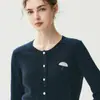Cárdigan de cachemira de color liso con cuello redondo para mujer, manga larga, botones bordados de paraguas pequeños, capa exterior de suéter tejido, top de lana