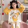 Pijamas Nuevos para Niñas 2026 para Primavera y Otoño, Algodón Puro, Manga Larga, Estilo Delgado, Elegante Conjunto de Ropa de Casa de Otoño para Niños y Niñas