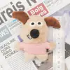 Colgante de Perro de Peluche Accesorio DIY con Ropa de Rayas Azules y Lazo, Decoración de Muñeco Lindo