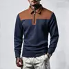 Sudadera con Bloques de Color para Hombre Amazon Nueva Casual Cuello Polo Media Cremallera Superior Sudadera con Capucha Jacquard de Punto para Hombre