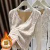 Blusa de Renda de Alto Padrão Estilo Francês Ningxin Yi para Mulheres, Estilo Puro Desejo Outono 2026 Gola V Manga Flare Malha Slim
