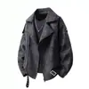 Chaqueta de Cuero con Sensación de Piel Desgastada Estilo Retro Americano para Hombre Primavera Otoño Nueva Holgada Solapa Chaqueta de Cuero de Motocicleta Ropa Exterior Marca de Moda