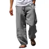 Calças casuais de algodão e linho europeu e americano 2023 Primavera Novo Masculino Solto Algodão e Linho Cordão Hip-Hop Leve Perna Larga Calças Retas Roupas Masculinas