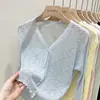 Cardigan de Tricô com Gola de Seda Gelada Proteção Solar Feminino Estilo Fino Verão Roupa Externa Branca Xale Camisa de Ar Condicionado Top Curto Jaqueta