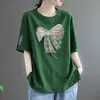 Camiseta feminina de algodão imitação de manga curta verão 2024 nova solta plus size roupas femininas para mães de meia-idade camiseta de meia-manga top