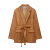 Ropa de Mujer al por Mayor Transfronteriza Estilo Europeo y Americano Moda Elegante Blazer de Piel de Ante con Cinturón