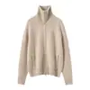 Cárdigan de Cachemir con Cremallera Doble, Hilo Floral Teñido en Satén, Estilo Retro Elegante, Suéter de Punto Informal con Cuello para Mujer, Otoño e Invierno, Estilo Perezoso