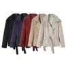 Moda Femenina Primavera y Otoño Estilo Europeo y Americano Nueva Chaqueta Corta Versátil de Color Sólido con Mangas Largas y Cinturón