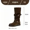 Botas Altas Nuevas para Mujer Tacón Grueso Cinturón de Cuero Retro Tacón Oculto Occidental Rad Plisado Apilado Hebilla Hermosa 2026 Botas de Caballero