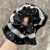 Goma para el pelo de lunares blancos y negros, Accesorio para el pelo retro y delicado, Diadema elegante, Adorno para el pelo de alta gama, Cuerda de encaje para el pelo, Anillo grande simple para el pelo