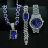 Collar Pulsera Reloj Set Colgante Rectangular de Piedra Preciosa Corazón de Océano Retro Regalo de Alta Gama para Hombres