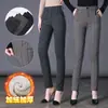 6258 pantalones de lápiz gruesos a cuadros de lana con rayas y forro polar pantalones de invierno para mujeres de mediana edad pantalones para mujeres de mediana edad y ancianas pantalones casuales