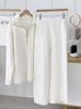Pantalones anchos de punto blancos otoño e invierno 2023 nuevos pantalones de fregona de lana adelgazantes de cintura alta con drapeado de lana ropa exterior