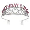 Diadema de Reina de Cumpleaños Elegante Europea y Americana Corona de Cumpleaños Corazón de Reina Accesorios para el Cabello para Fiesta de Cumpleaños