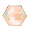 Plato de papel hexagonal dorado exclusivo al por mayor transfronterizo estilo europeo accesorios de decoración para fiesta de cumpleaños plato desechable para cena