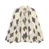 Roupas femininas de comércio exterior europeu e americano transfronteiriças ZA, populares no AliExpress, camisa versátil de verão com estampa étnica vintage para amarrar