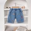 Ropa Infantil Jeans para Niños 2024 Nuevos Pantalones Bordados de Dinosaurio para Niños Estilo Coreano Shorts de Cinco Puntos para Niños Pequeños y Medianos