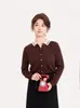 Outono de 2025 Novo Cardigã Chic Único com Gola de Lapela em Cor Contrastante Pequeno Estilo Fragrância Top de Malha Feminino