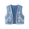 Colete Casual Bordado Personalizado de Verão Europeu e Americano com Temperamento para Uso Diário Feminino Curto CC4-4416