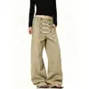 Jeans de pierna ancha y corte curvo color caqui, nuevo estilo de otoño, cintura alta, rectos, holgados, adelgazantes, de largo hasta el suelo, estilo nuevo de moda