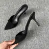 Cross2026 Verano Sencillos Tacón Delgado Punta Abierta Mocasines Zapatos de Mujer Un Paso Gamuza Tacón Alto Sandalias de Moda Mujer
