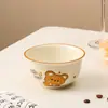 Louça de Mesa Cerâmica Naifufu Personalizada Doméstica Cor Creme Pura Estilo Ins Criativo Tigela de Arroz para Crianças Tigela de Sopa para Cozinha Colher