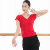 Traje de Baile Cruzado Delantero Cuello en V Algodón Puro Ajustado para Mujer Adulta Top de Manga Corta Traje Latino de Ballet